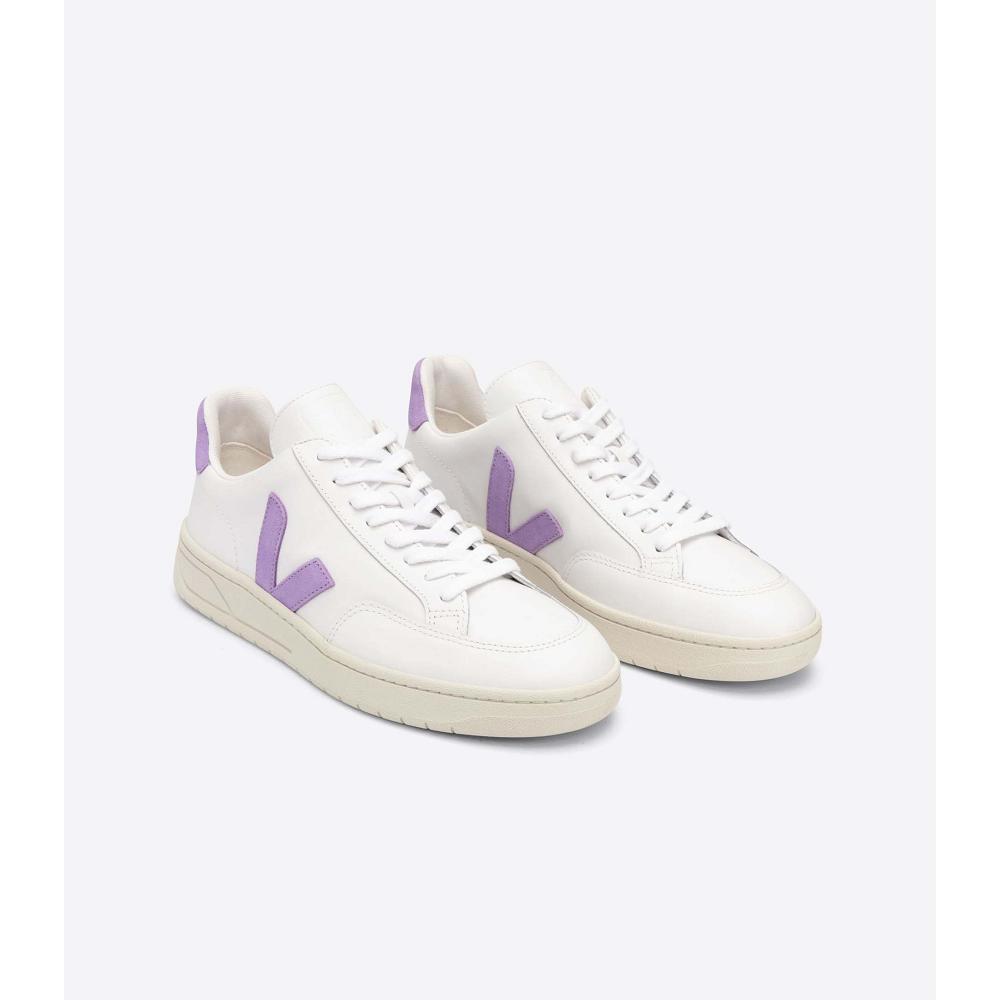 Veja V-12 LEATHER Women's Sneakers White/Purple | CA 677SGL